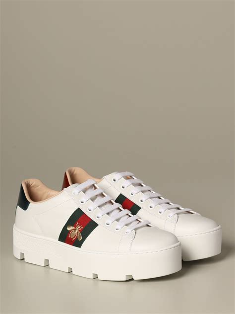 all white gucci trainers|Gucci white platform sneakers.